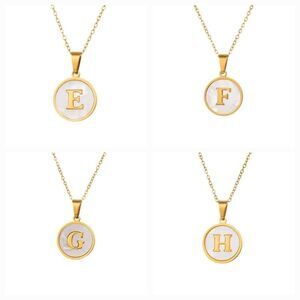 SHELL INITIAL PENDANT NECKLACE stainless steel gold plated E F G or H